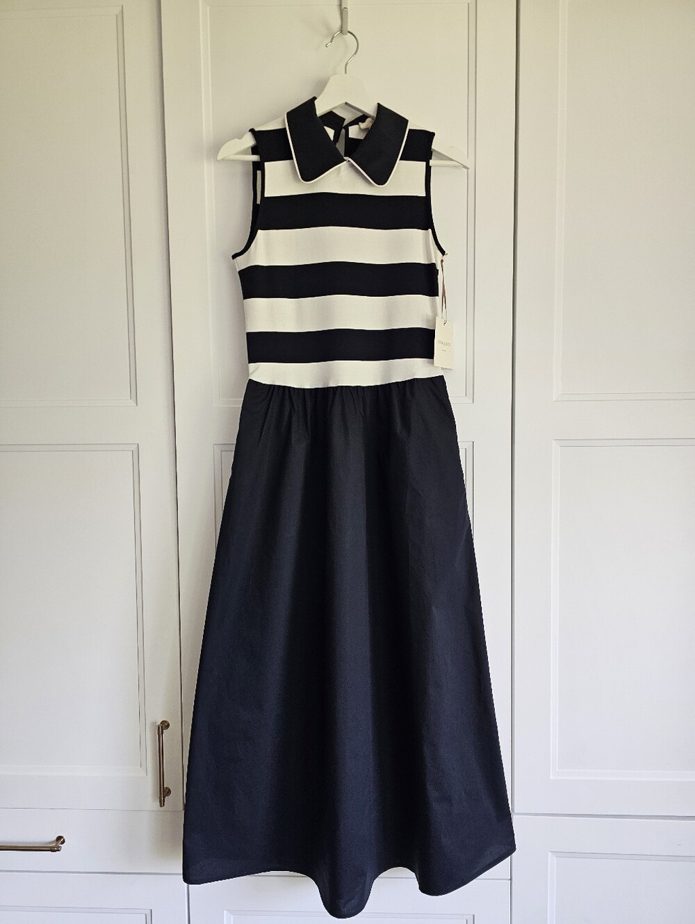 Cynthia Rowley NY Black and White Striped Collar Sleeveless Maxi Dress NWT $245